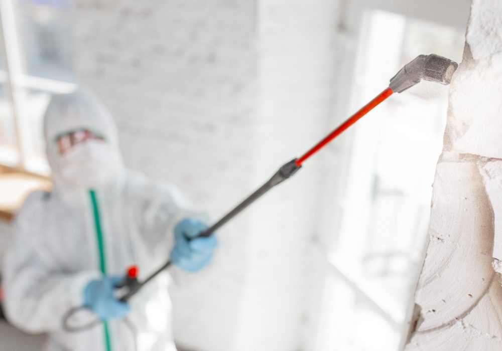 Coronavirus Pandemic. A disinfector in a protective suit and mask sprays disinfectants in the room. Coronavirus Pandemic. A disinfector in a protective suit and mask sprays disinfectants in the room. Protection of COVID-19 disease. Prevention of spreding pneumonia virus with surfaces we touch.
